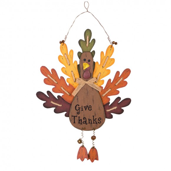 Glitzhome Handcrafted Wooden "Give Thanks" Turkey Wall Hanging Decor