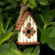 Glitzhome Tall White/Red Hand Painted Wood Birdhouse, 8.94"