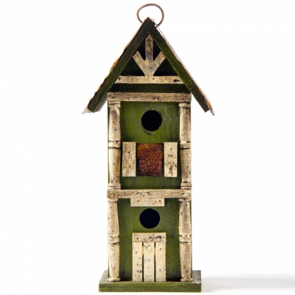 Glitzhome 12.8"H Tall Two-Tier Hand Painted Wood Birdhouse