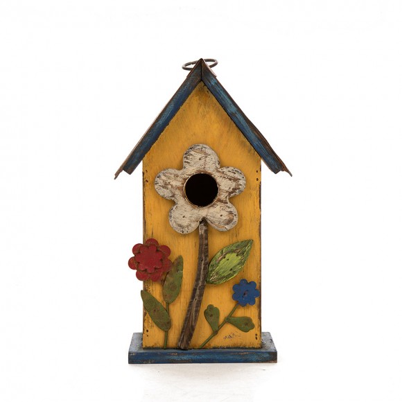 Glitzhome 10.24"H Wooden Distressed Flower Garden Birdhouse