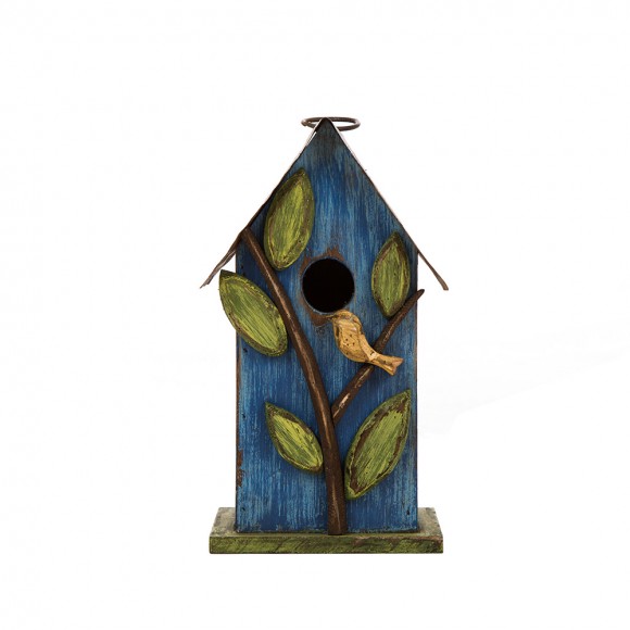 Glitzhome 9.84"H Distressed Leaves Wooden Garden Birdhouse