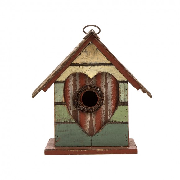 Glitzhome 8.66 Inch Height Distressed Heart Wooden Garden Birdhouse