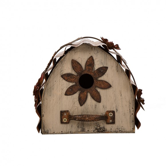 Glitzhome 7.09"L Distressed Wooden Flower Garden Birdhouse