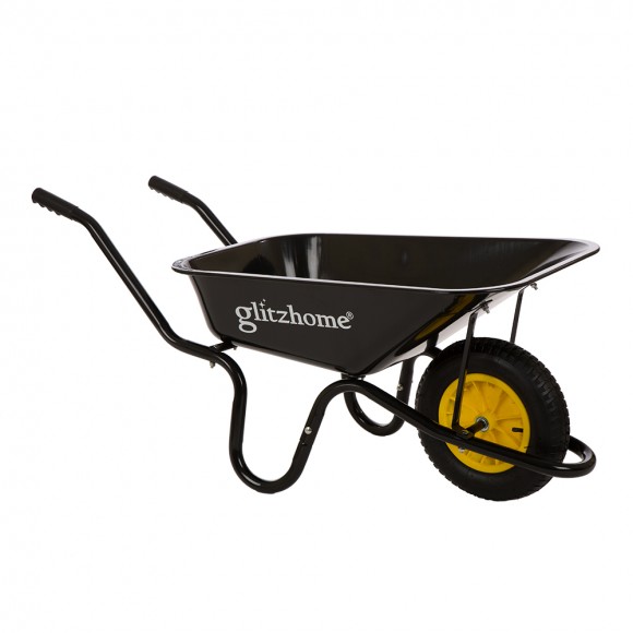 Glitzhome 4.7-cu ft Black Steel Framed Plastic Garden Wheelbarrow Utility Dump Cart