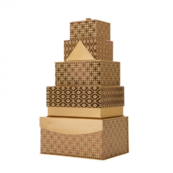Official Glitzhome Nested Box With Lids Gold Rectangle 5 Piece