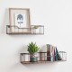 Glitzhome Farmhouse Ructic Metal Wooden Wall Storage Basket Shelves, Set of 2