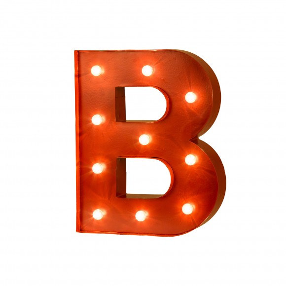 Glitzhome Vintage Marquee LED Lighted Letter B Sign Battery Operated Red