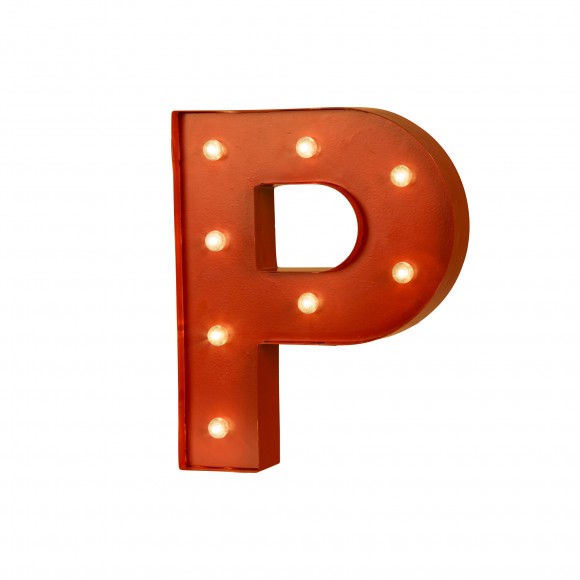 Glitzhome Vintage Marquee LED Lighted Letter P Sign Battery Operated Red