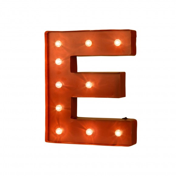 Glitzhome Vintage Marquee LED Lighted Letter E Sign Battery Operated Red