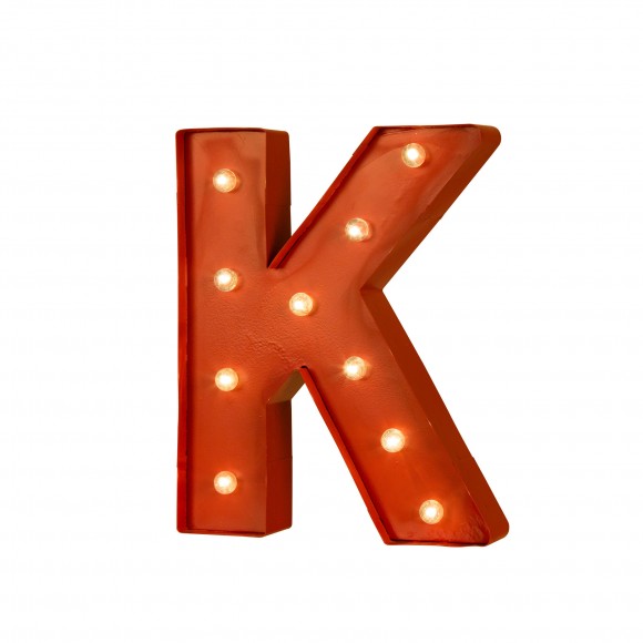 Glitzhome Vintage Marquee LED Lighted Letter K Sign Battery Operated Red