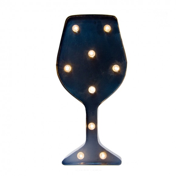 Glitzhome Vintage Marquee LED Lighted Wine Glass Sign Wall Decor Battery Operated Blue