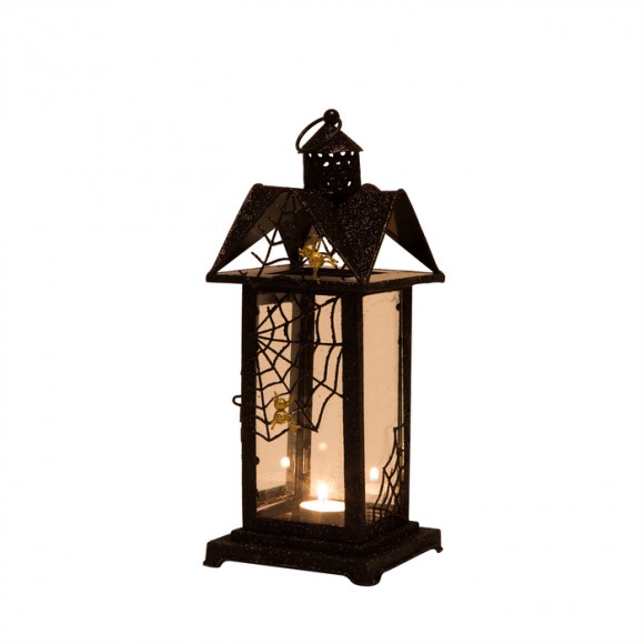 Glitzhome Halloween Iron/Glass Spider Hanging Lantern