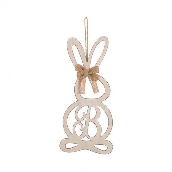 Glitzhome Handcrafted Wooden Monogram "B" Bunny Wall Hanging Sign