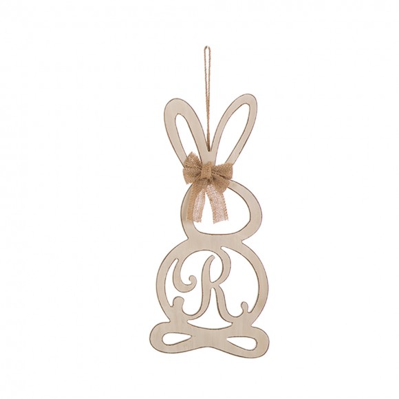 Glitzhome Handcrafted Wooden Monogram "R" Bunny Wall Hanging Sign