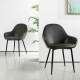 Glitzhome Mid-Century Modern Gray Leatherette Dining Armchair, Set of 2