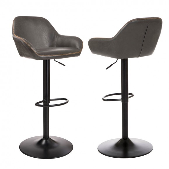 Glitzhome Mid-Century Grey Leatherette Gaslift Adjustable Swivel Bar Stool, Set of 2