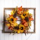 Glitzhome 24"D Yellow/Orange Sunflower Wreath with 28"L Window Frame