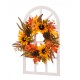 Glitzhome 24"D Yellow/Orange Sunflower Wreath with 36"H Wooden Window Frame