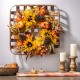 Glitzhome 24"D Yellow/Orange Sunflower Wreath With 24"L Vintage Natural Tobacco Basket