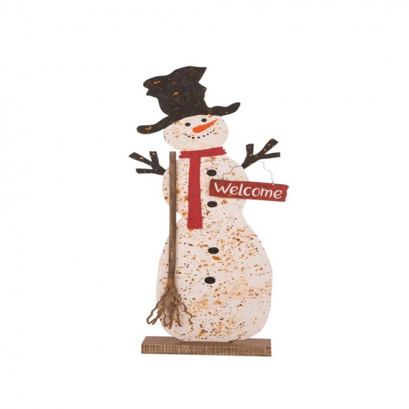 Glitzhome 36.22”H Rusty Metal Snowman Standing Porch Sign