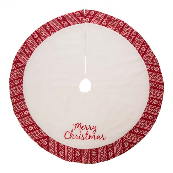 Glitzhome 48"D White Fleece Christmas Tree Skirt - Merry Christmas