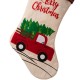 Glitzhome 21''L Embroidered Linen Christmas Stocking - Red Truck