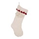 Glitzhome 22"L Knitted  Polyester White Christmas Stocking w/Red Trim & Pompom