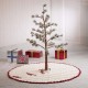 Glitzhome 52"D Knitted Polyester White Christmas Tree Skirt with Red Trim Pompom