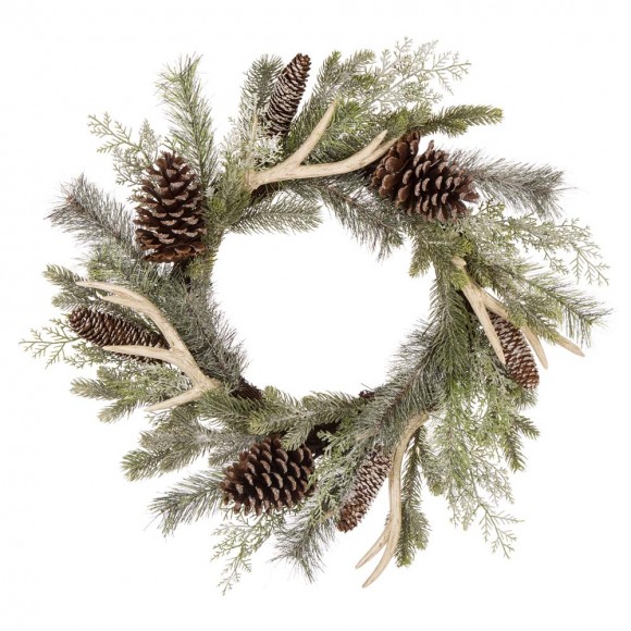 Glitzhome 24"D Flocked Pinecone Antler Wreath