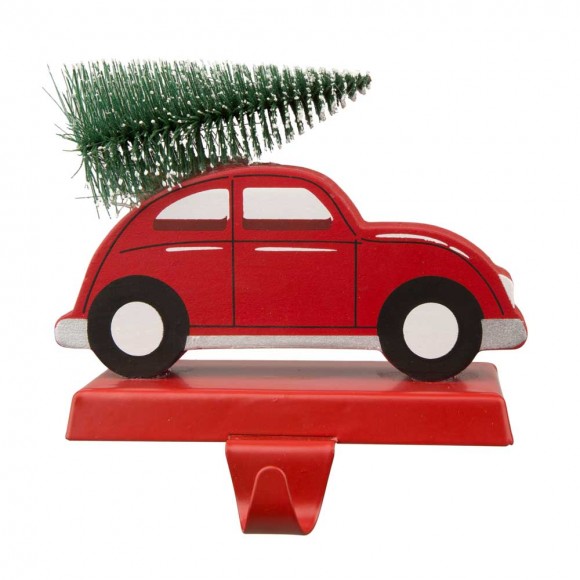 Glitzhome 5.31"H Wooden/Metal Red Car Stocking Holder