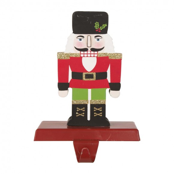 Glitzhome 7.00"H Wooden/Metal Nutcracker Stocking Holder