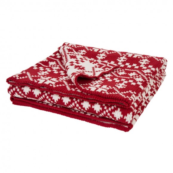 Glitzhome 60"L*50"W Knitted Snowflake Polyester Red/White Throw Blanket 930g