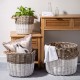 Glitzhome Set of 3pcs Natural/White Round Willow Baskets