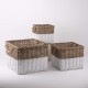 Glitzhome Set of 3pcs Natural/White Square Willow Baskets