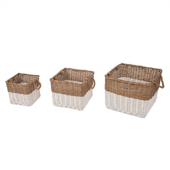 Glitzhome Set of 3pcs Natural/White Square Willow Baskets