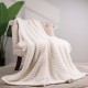 Glitzhome 60"L*50"W Knitted Polyester Beige Feather Yarn Throw Blanket 800g