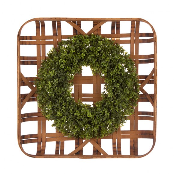 Glitzhome 24"L Bamboo Basket with 18"D Boxwood Wreath