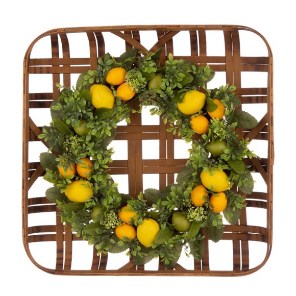 Glitzhome 22"D Greenery Lemon Wreath with 24"L Bamboo Basket