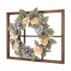 Glitzhome 28"H Wooden Window Frame with 22"D Hydrangea Rose Wreath