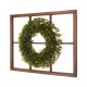 Glitzhome 28"H Wooden Window Frame with 18"D Boxwood Wreath