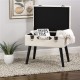 Glitzhome 19.70"L Seashell White Velvet Upholstered Storage Stool with Black Solid Rubberwood Legs