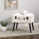 Glitzhome 19.70"L Seashell White Velvet Upholstered Storage Stool with Black Solid Rubberwood Legs