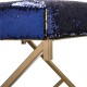 Glitzhome 17.30"H Sapphire Blue and Gold Shimmering Sequin Stool with Metal Gold legs