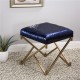 Glitzhome 17.30"H Sapphire Blue and Gold Shimmering Sequin Stool with Metal Gold legs