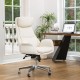 Glitzhome Mid-Century Modern Cream Bonded Leather Gaslift Adjustable Swivel Office Chair