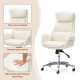 Glitzhome Mid-Century Modern Cream Bonded Leather Gaslift Adjustable Swivel Office Chair