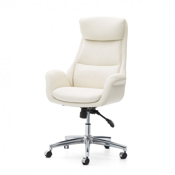 Glitzhome Mid-Century Modern Cream Bonded Leather Gaslift Adjustable Swivel Office Chair