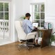 Glitzhome Mid-Century Modern Cream Bonded Leather Gaslift Adjustable Swivel Office Chair
