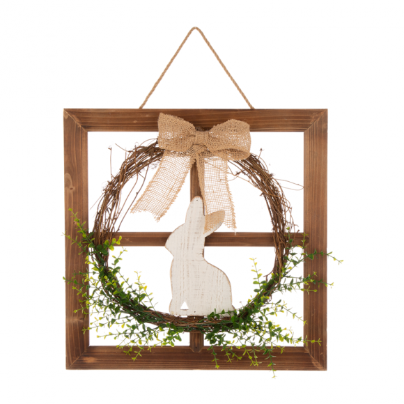 Glitzhome 18"H Wooden Frame Easter Wall Decor with Wreath