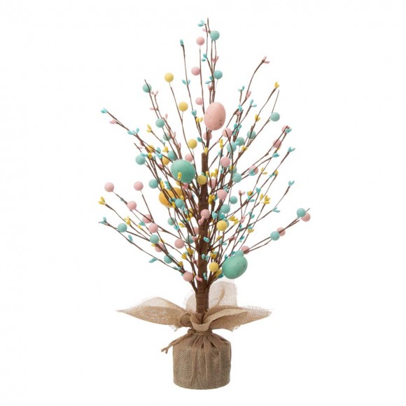 Glitzhome 18"H Easter Table Tree with Multicolor Easter Eggs